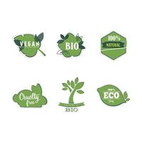 bio e vegano adesivos, natural produtos rótulo para marca útil Comida. vetor crueldade livre e bio rótulo, eco natural sticke ilustração