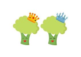 ilustração de personagens de brócolis vegetal rei e rainha vetor