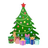 árvore decorada de Natal com presentes isolados. símbolo de férias de inverno. ilustração em vetor plana.