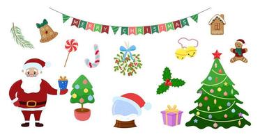 conjunto de natal. decorações do feriado, ornamentos e elementos isolados no fundo branco. coleção plana de vetores