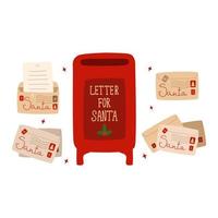 um conjunto de envelopes com uma carta para o papai noel. caixa de correio vermelha vetor