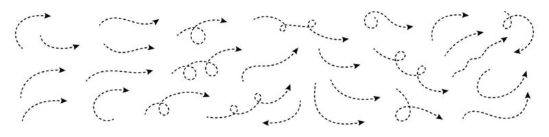 curvado pontilhado seta. ziguezague seta listras Projeto com pontilhado linhas. vetor
