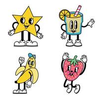 na moda abstrato desenho animado personagem morango e banana vetor