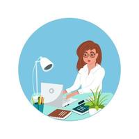 mulher com roupa de escritório, trabalhando no laptop. ilustração vetorial em estilo cartoon plana vetor