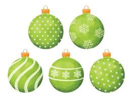 decoração de estilo aquarela de bolas de Natal verde isolada no fundo branco. vetor