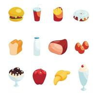 conjunto de ícones de comida, estilo desenho animado vetor