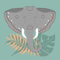 cara de elefante tribal com padrão no fundo das folhas. ilustração vetorial. vetor