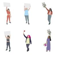 mulheres manifestante conjunto isolado, mulher e menina com cartaz. vetor mulheres político direitos, coleção do protesto pessoas, Projeto política ativismo ilustração
