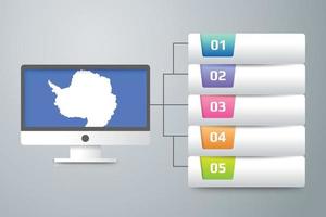 bandeira da Antártica com design infográfico incorporado com monitor de computador vetor