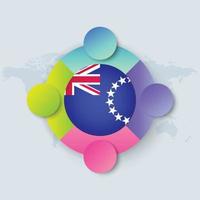Bandeira da Ilha Cook com design infográfico isolado no mapa-múndi vetor