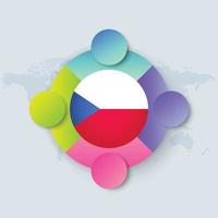 Bandeira da República Tcheca com desenho infográfico isolado no mapa-múndi vetor