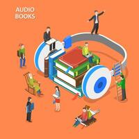 audio livros isométrico plano vetor conceito.