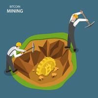 bitcoin mineração isométrico plano vetor conceito.