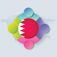 Bandeira do Bahrein com desenho infográfico isolado no mapa-múndi vetor