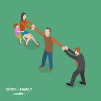trabalho-família conflito vetor plano isométrico conceito.