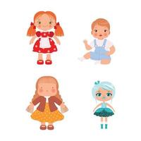 bonecas crianças crianças engraçadas brinquedos masculinos femininos fofos modelos jogando ilustrações vetoriais coleção de bonecas meninas meninas vetor