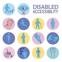 quatorze ícones de acessibilidade desativados vetor
