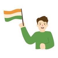 pequeno Garoto acenando indiano nacional tricolor bandeira vetor