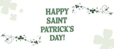 santo patrick's dia cartão postal com enfeite e trevo símbolos. irlandês nacional feriado saudações. vetor ilustração.