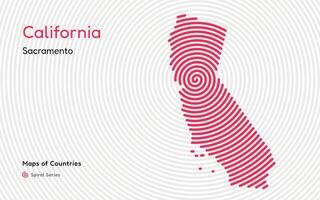 abstrato mapa do Califórnia dentro espiral padronizar com capital do sacramento. americano estados mapa definir. vetor