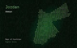 Jordânia mapa mostrando dentro binário código padronizar. tsmc. azul matriz números, zero, um. mundo países vetor mapas. digital Series