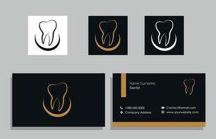 cartão de visita preto e dourado do dentista com logotipo do dente vetor