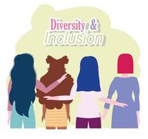 grupo diversificado de mulheres se abraçando ver personagem e inclusão vetor