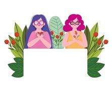 mulheres jovens com flores retrato cartoon personagem amor próprio vetor