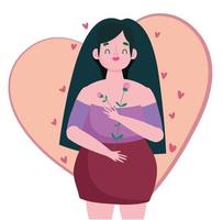 mulher plus size com flores personagem de desenho animado amor próprio vetor