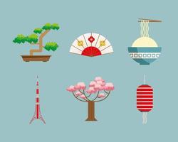seis ícones country do Japão vetor