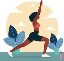 mulher fazendo exercício e ioga vetor