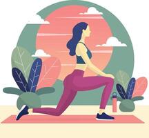 mulher fazendo exercício e ioga vetor