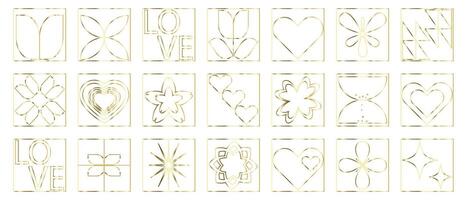 geométrico mosaico para dia dos namorados dia com dourado linhas. amor e corações conceito. romântico moderno abstrato vetor fundo. elegante Projeto para bandeira, cartão, cobrir, papel de parede, embalagem.