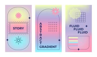 ano 2000 borrado gradiente fundo modelo com futurista formas. fluido holográfico gradiente bandeira, folheto, cobrir para social meios de comunicação. moderno abstrato papel de parede layout. anos 90. vetor ilustração.