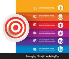 sucesso alvo ícone conjunto com 6 degrau infográfico do estratégico marketing plano o negócio e ícone símbolos Projeto vetor