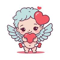 fofa cupido segurando uma coração rabisco estilo ilustração vetor