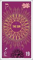 egípcio tarot cartão número dezenove, chamado a Sol. abstrato ilustração Próximo para uma lótus flor. vetor