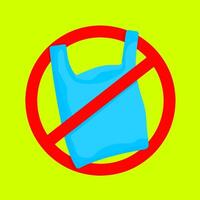vetor ilustração do plástico saco com vermelho círculo proibição isolado em verde fundo. poluição problema conceito. dizer não para plástico bolsas. não usar plástico bolsas.
