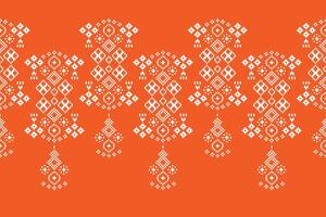 tradicional étnico motivos ikat geométrico tecido padronizar Cruz ponto.ikat bordado étnico oriental pixel laranja fundo. resumo,vetor,ilustração. textura, lenço, decoração, papel de parede. vetor