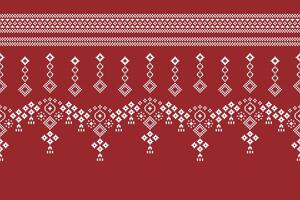 étnico geométrico tecido padronizar Cruz ponto.ikat bordado étnico oriental pixel padronizar Natal vermelho fundo. resumo,vetor,ilustração. textura,quadro,decoração,motivos,seda papel de parede. vetor