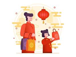 feliz família chinês cultura lunar Novo ano enfeite ilustração vetor