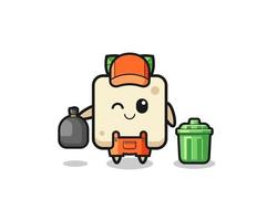 o mascote do tofu fofo como coletor de lixo vetor