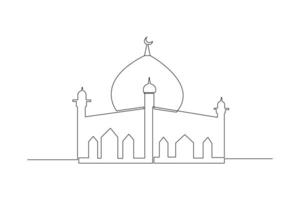 contínuo 1 linha desenhando kabaah alharam e mesquita conceito. rabisco vetor ilustração.