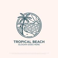 verão tropical ilha esboço logotipo projeto, oceano linha arte logotipo vetor ilustração