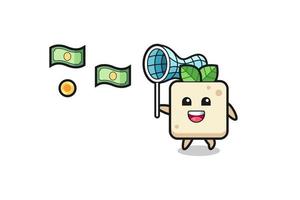 ilustração do tofu pegando dinheiro voador vetor