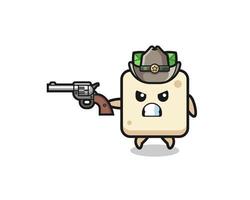 o cowboy de tofu atirando com uma arma vetor