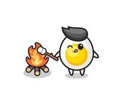 personagem de ovo cozido está queimando marshmallow vetor