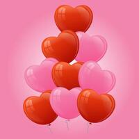 lindo Rosa e vermelho balões em uma Rosa fundo. a conceito do aniversário, dia dos namorados dia, aniversário, casamento. vetor
