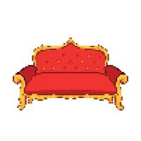 vermelho chique lindo e caro estilizado salão sofá assentos. pixel mordeu retro jogos estilizado vetor ilustração mobília desenho. simples plano interior obra de arte.