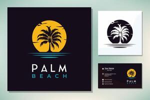 silhueta de palmeira praia para hotel restaurante férias feriado viagem logotipo design vetor